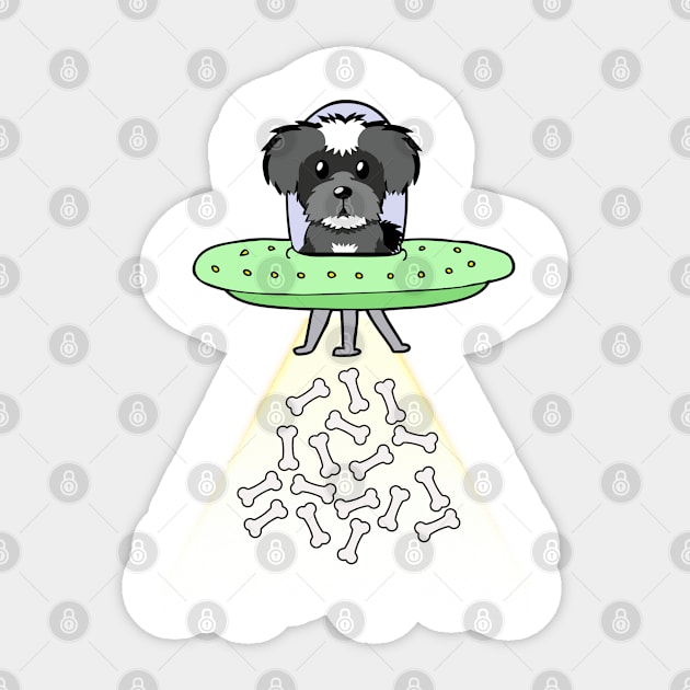 Funny schnauzer dog is flying a ufo Sticker by Pet Station